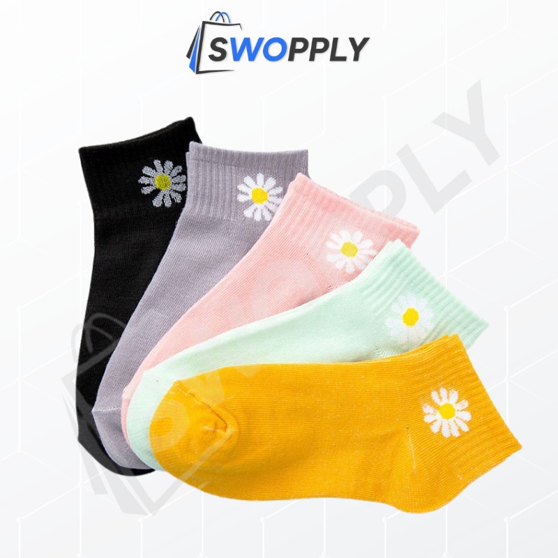 Swopply D080 Kaos Kaki Motif Bunga Wanita KaosKaki Pendek Korea   Short Socks