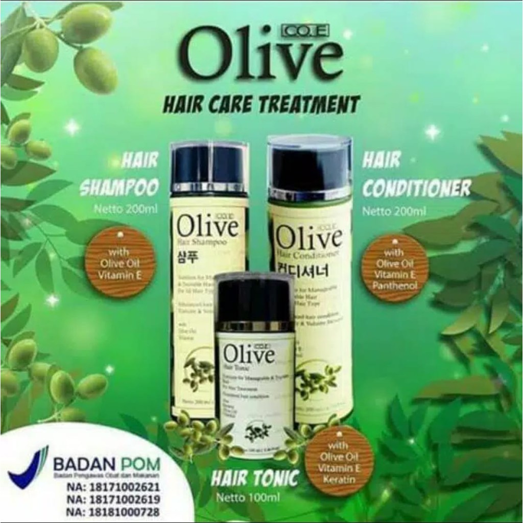 PAKET OLIVE HAIR SHAMPOO + CONDITIONER + TONIC BPOM PENYUBUR RAMBUT KOREA BPOM