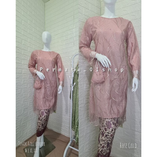 Kebaya Tunik Tulle Bordir Modern / Kebaya Wisuda / Kebaya Brukat / Kebaya Pesta / Kebaya Tunik / Kebaya Kondangan / Baju Kurung Modern / Baju Kebaya Tunik Kurung / Setelan Kebaya Modern