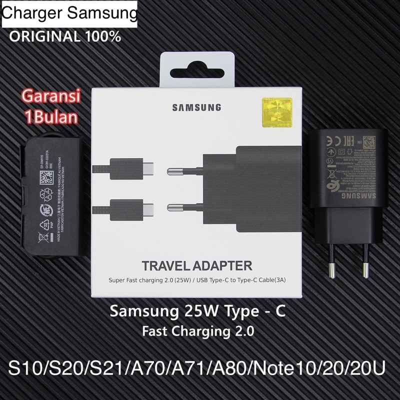 KABEL CHARGER SAMSUNG 25W A71 A70S A80 S20 NOTE10 USB-C TO C SUPER FAST CHARGING 2.0 ORIGINAL