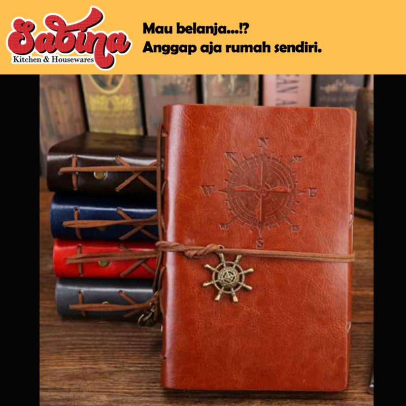 Buku Catatan Binder Sampul Cover Kulit Retro Compass Kertas A5