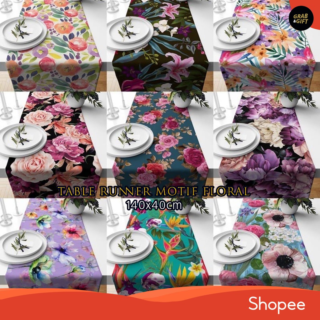 Taplak Meja Panjang Table Runner Motif Bunga / Floral 140x40 cm