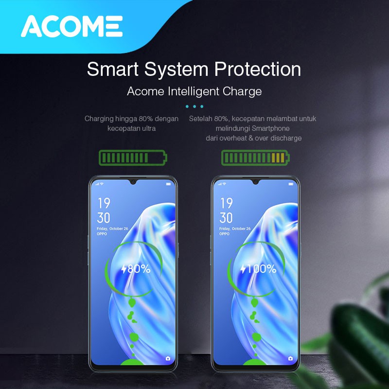 ACOME Charger GaN 65W Fast Charging QC3.0 PD VOOC 3 Ports Support Laptop/iPad Garansi Resmi 1 Tahun