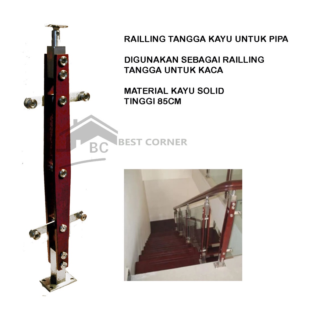 Jual Tiang Railling Tangga Kayu kaca / Ralling tangga Stainless 201 ...