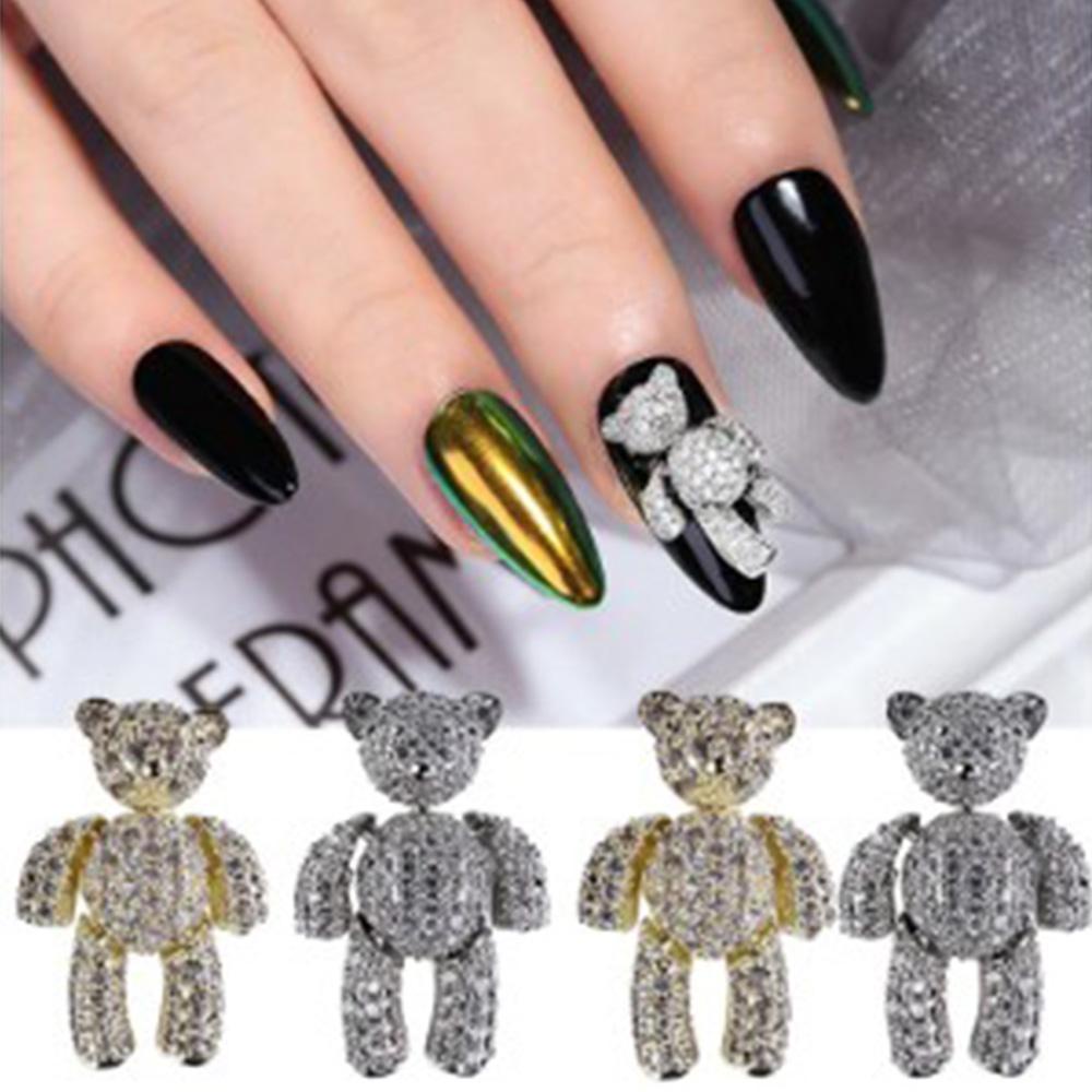 Mxbeauty 3D Kuku Rhinestones Emas Rose Gold Mewah Zirkon Shiny Kristal Beruang Kuku Perhiasan