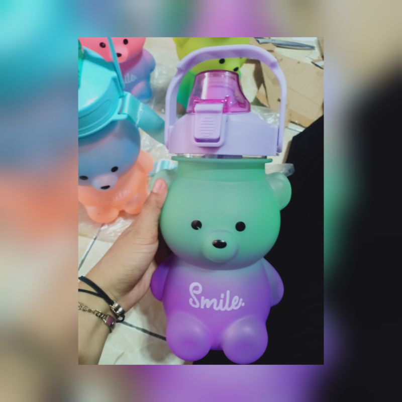 botol minum panda lucu tali panjang free stiker 2d dan 3d