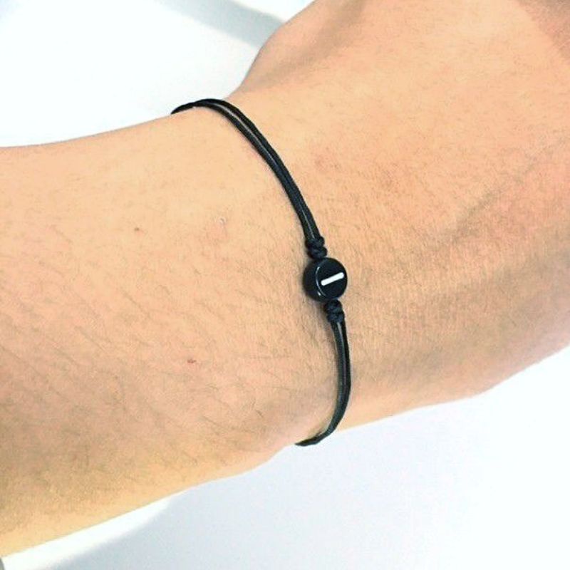 Gelang Tali Hitam Giok Cina Manik Huruf dan Angka Double Slide Core Unisex All Size Tali Tipis Namun Super Kuat