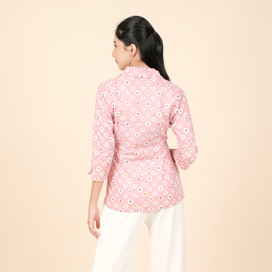 Kebaya Batik Jumputan Lengan 7/8 Meradelima Katun Dusty Pink