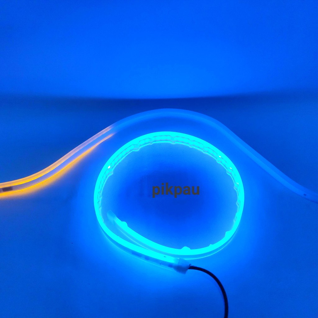 Sepasang LED Alis Slim Fleksibel DRL Waterproof 2 Warna 60cm Running MotorMobil Warna Ice Blue