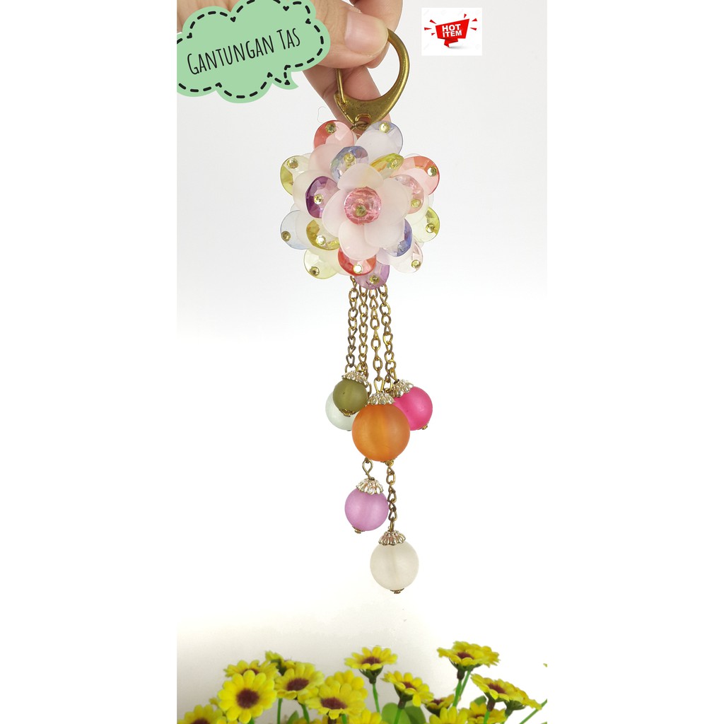 GANTUNGAN TAS WANITA AKSESORIS TAS CANTIK BUNGA LOTUS TERATAI WARNA WARNI S2