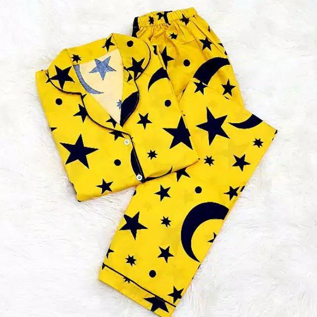 Ap pajamas katun star moon navy/ kuning cp/pp