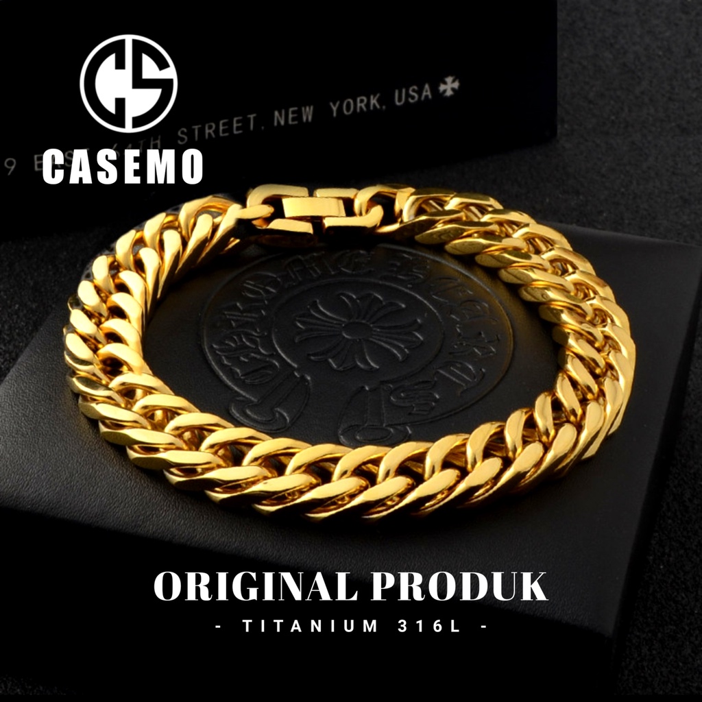 Gelang Rantai Pria Gold Emas Original Titanium 316L Asli Anti Karat