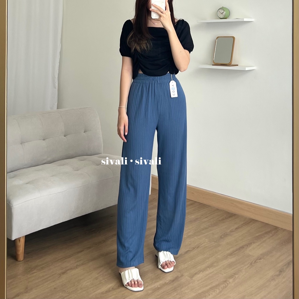 SIVALI Misoo Pants 785 | Celana Kulot Knit Wanita Tebal - Celana Kulot Highwaist - Cullote Knit Pants