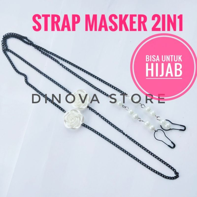 NEW strap masker hijab 2 in 1 fallin mutiara sesuai warna mawar / konektor masker / strap masker hijab Pengait Masker