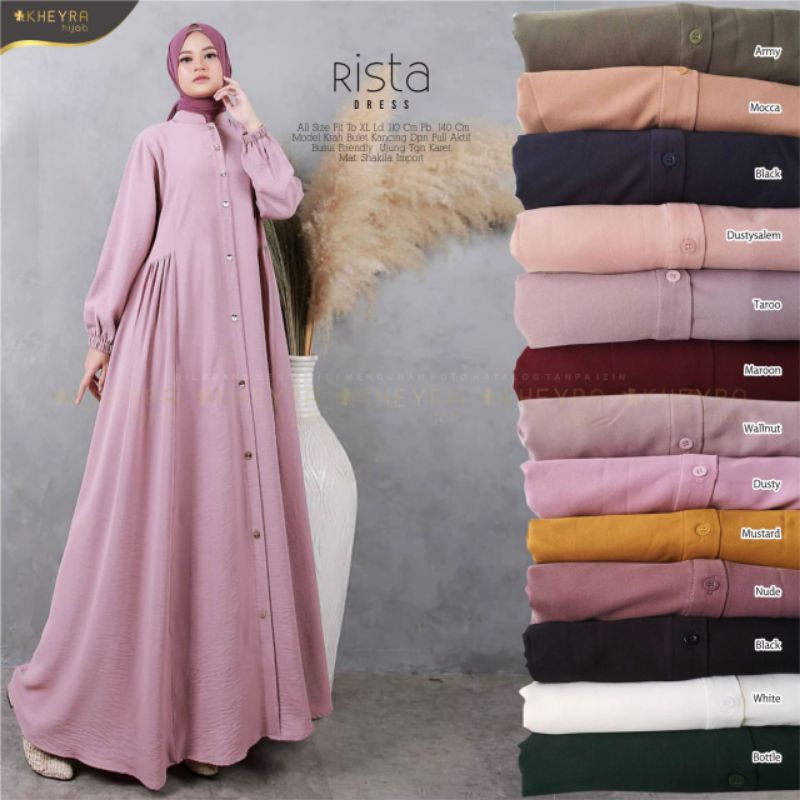 Rista Dress By Kheyra Gamis Kancing Full Aktif Best Seller