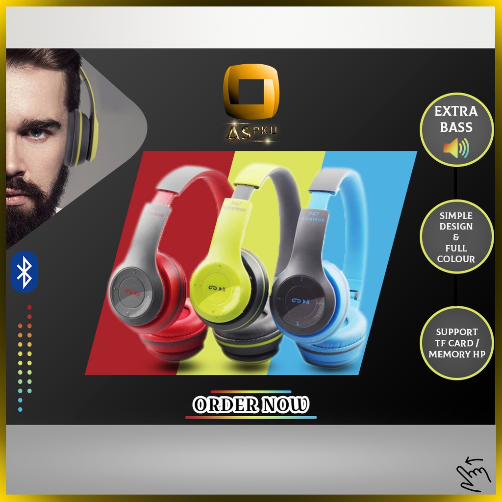 Headphone Bluetooth P47 / Headset / Earphone / Hansfree / Musik / Lagu / Mp3 / Audio / JBL