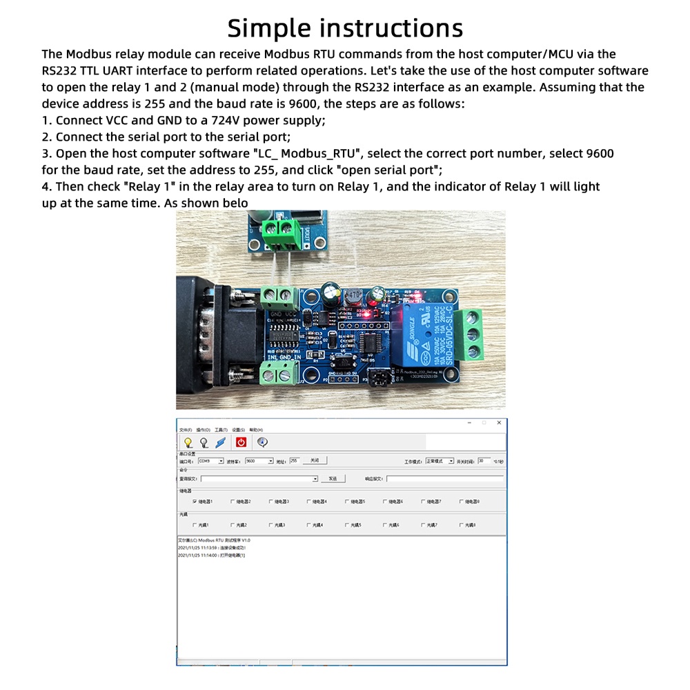 Modul relay Dc7~24V RS232 TTL UARTModbus RTU 1 2 Channel