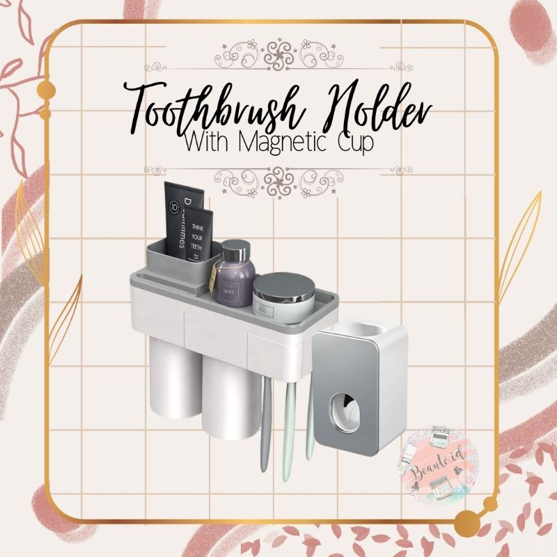 BATHE Tempat Rak Gantung Sikat Gigi Odol Gelas Sabun Multifungsi Organizer Rack 2 Cup / Toothpaste Dispenser Odol Pemencet Penjepit Pasta Gigi Modern Otomatis Kamar Mandi Aesthetic Premium