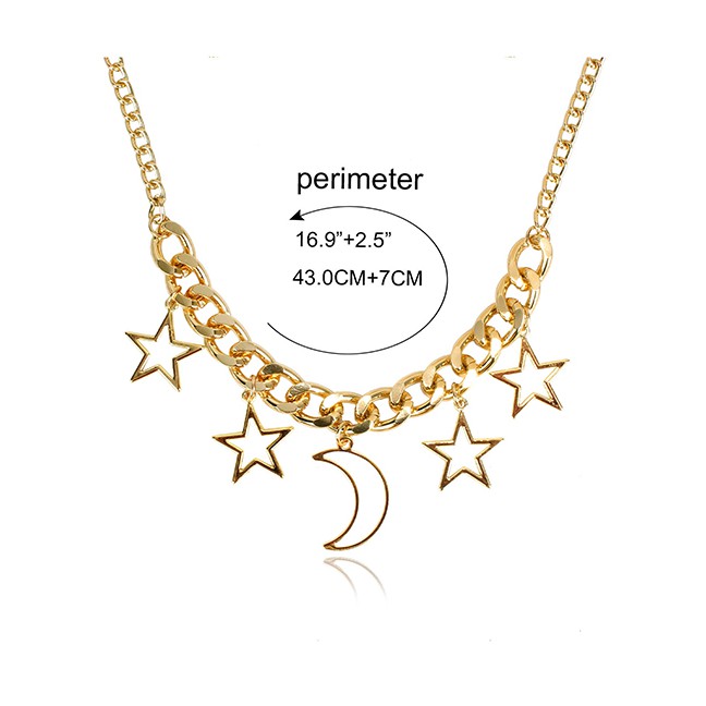 LRC Kalung Fashion Gold Alloy Star Moon Necklace F71743