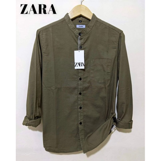 Kemeja Panjang ZARA Kerah Shanghai // Kemeja Polos Pria Lengan Panjang Kemeja Formal SlimFit Kasual Pria // Ready Size M,L,XL Dan XXL