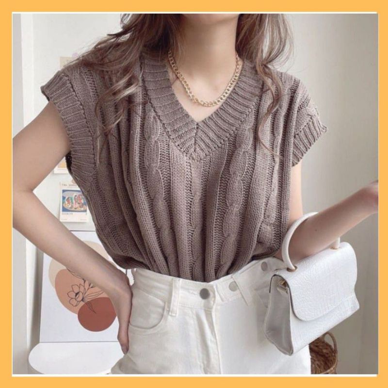 ROMPI CABLE KNIT / ROMPI RAJUT KEPANG / ROMPI RAJUT WANITA / RAJUT V -NECK / VEST KNIT