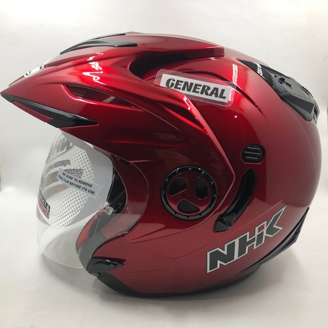 Helm NHK Aviator Solid Royal Red Maroon Merah Marun Double Visor Half Face