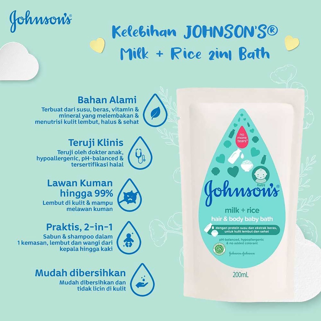 Bisa CODJOHNSON'S Milk + Rice Hair &amp; Body Baby Bath - Sabun Bayi 2in1 Refill 200 ML