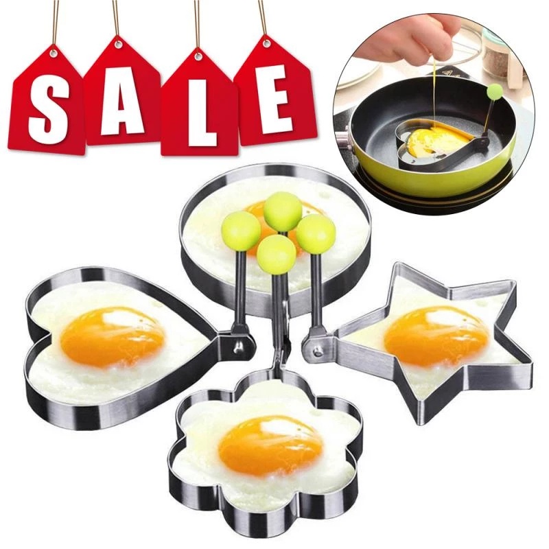 5pcs / set Cetakan Telur Goreng / Pancake / Sandwich / Omelet Bahan Stainless Steel Anti Lengket