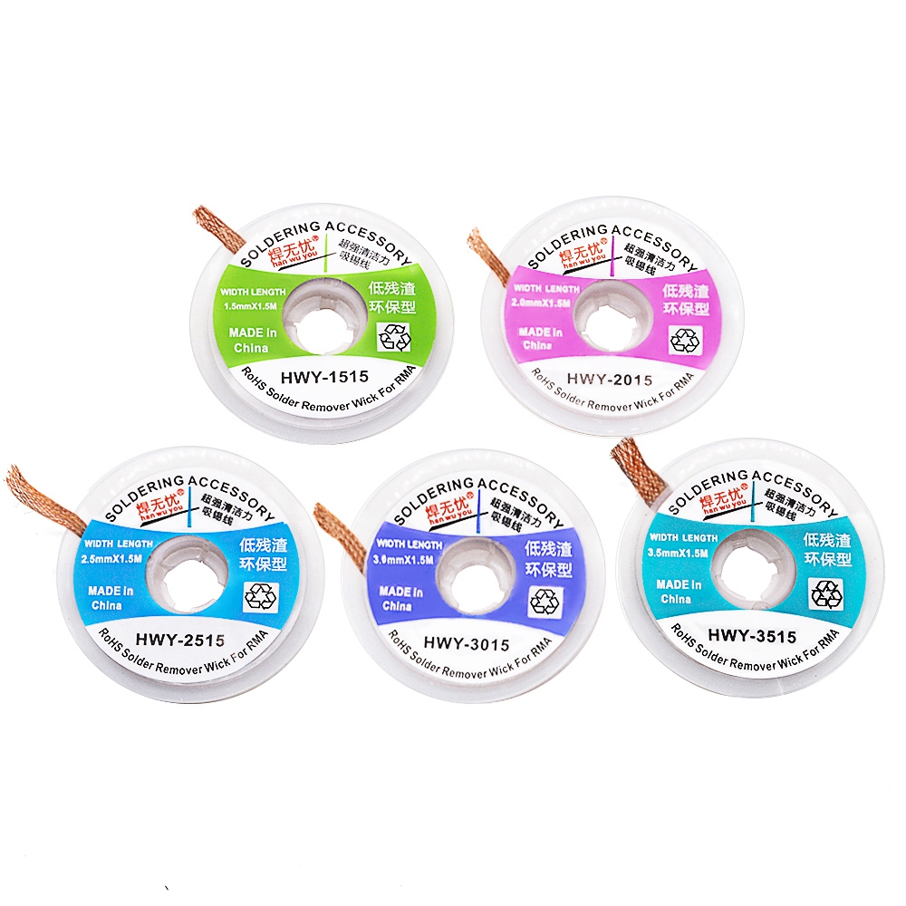 ELEGANT 5 Sizes Desoldering Wick Good Absorbability Wick Wire Braid Solder Remover Solder Wire Welding Tool Length 1.5M Desoldering Supplies Metalworking Repair Tool