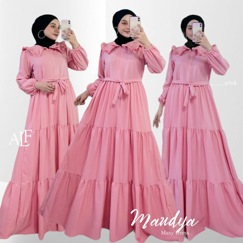 Maudya Dress | Gamis Polos Susun Kekinian | Gamis Kerah Kupu