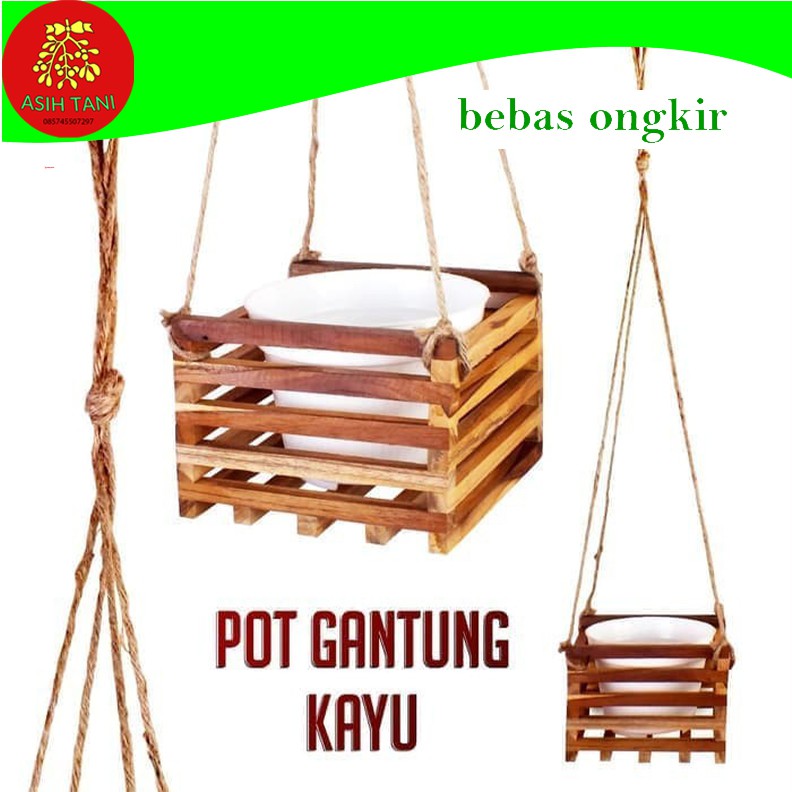 Pot Kayu Pinus Gantung Pot Bunga Anggrek