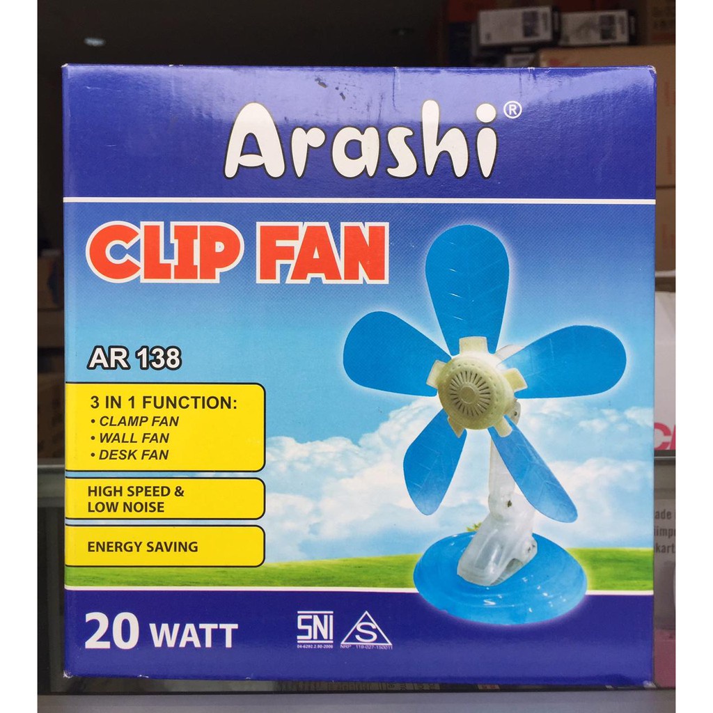 Arashi Kipas Jepit Clip Fan AR 138 5 Baling 20 watt 30 watt