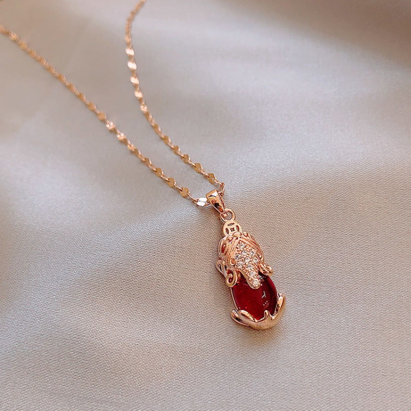 Bisa Cod Enxi Jewelry Kalung Wanita 18K Emas Asli Ruby Pixiu Pendant  Necklace  Zirconia Pendant Necklace Accessories