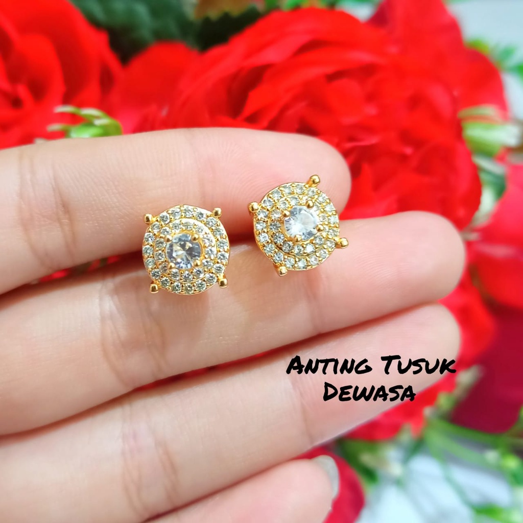 Set dewasa permata full zircon elegan,simple emas tidak karat