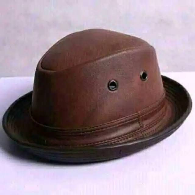 Topi laken koboy pria kulit asli