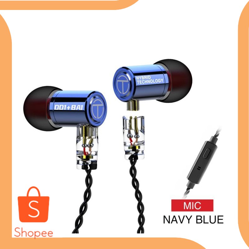 Promo parts TRN M10 1BA+1DD Hybrid HIFI IEM Earbuds Detachable Cable - Biru  Limited