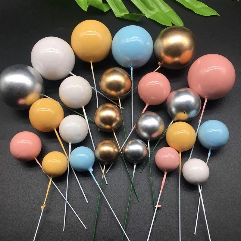 20Pcs Creative Colorful Round Ball Cake Topppers Simple Unique Cupcake Ornament Party Baking Decoration