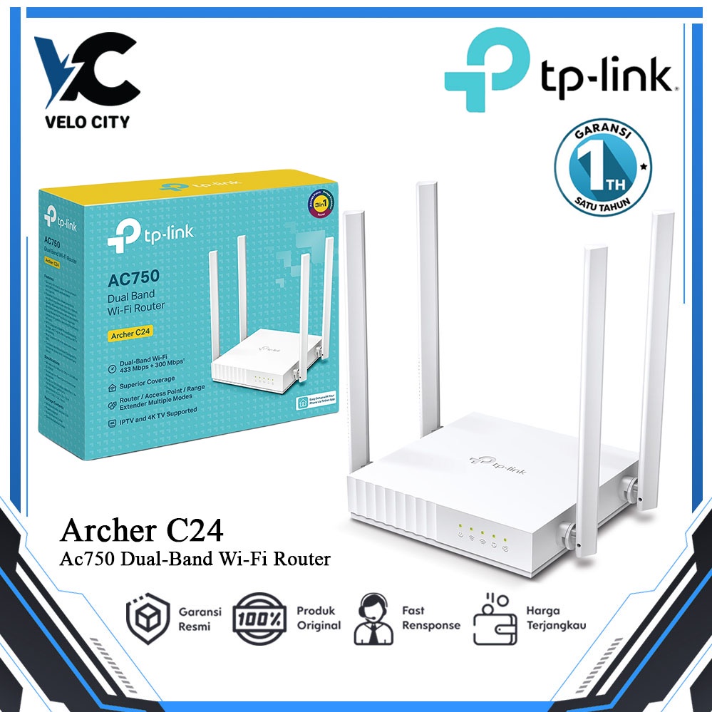 Router Wireless TP-Link ARCHER C24 AC750 Dual Band 300Mbps- ARCHER C24