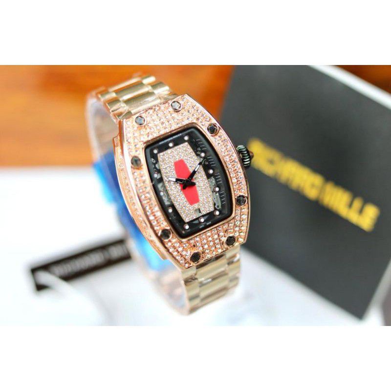 JAM TANGAN WANITA RICHARD MILE DIAMOND STAINLESS STEEL TANGGAL AKTIF