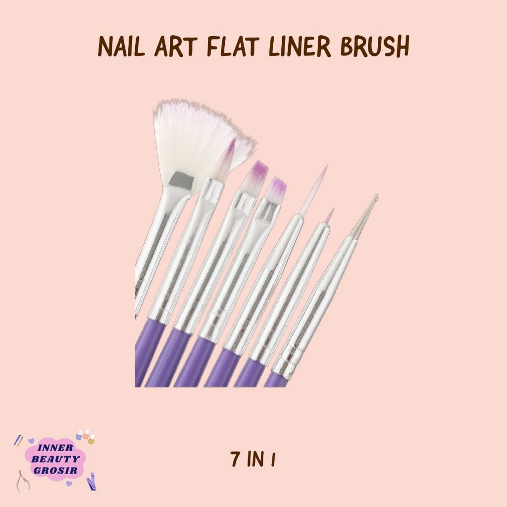 Nail Art Flat Liner Brush Set 7 in 1 / Set Brush Ungu