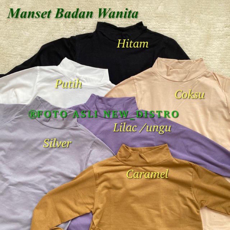 Manset Badan Lengan Panjang Kaos Wanita Krah Tinggi Lengan Panjang