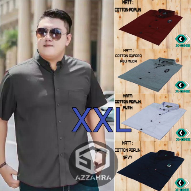 BAJU KEMEJA HEM POLOS LENGAN PENDEK JUMBO CASUAL