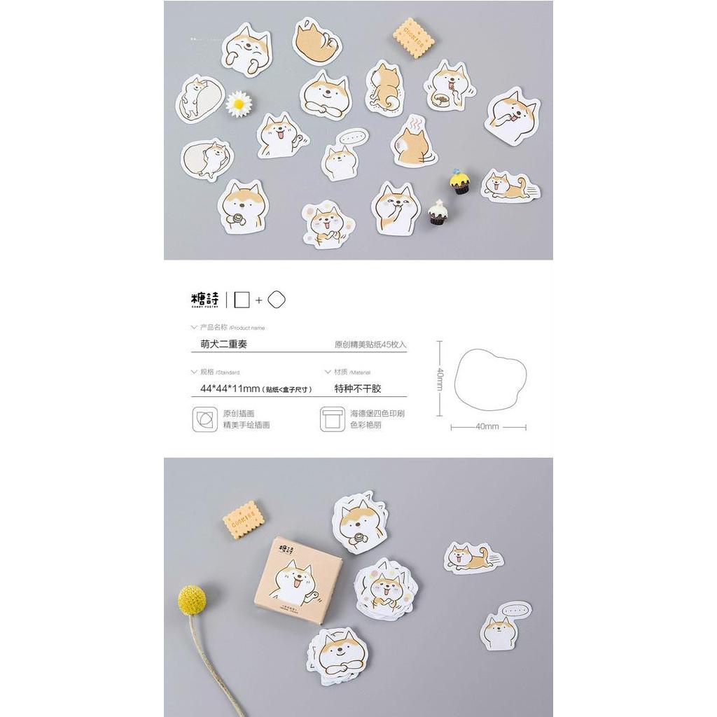 45pcs/set Stiker Motif Kartun Anjing Untuk Dekorasi Phone Case Skateboard