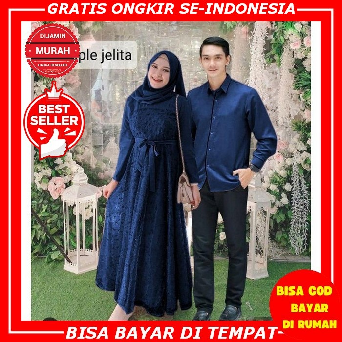 Baju Gamis Couple Pasangan Kondangan Busui Polos Renda Brukat Wanita Muslim Syari Koko Pria Mama Pap