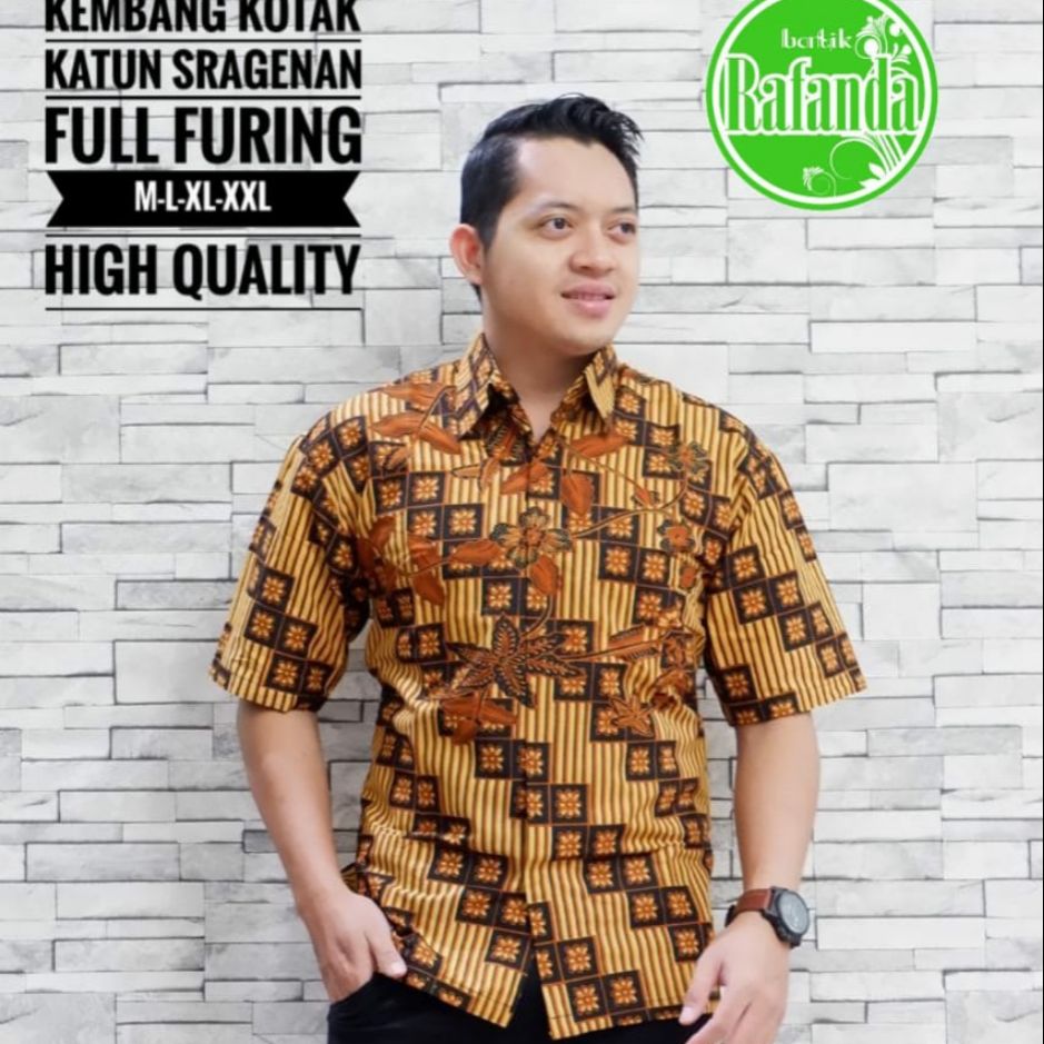 Kemeja Batik Pendek Terbaru Baju Batik Pendek Pria Batik Lengan Pendek Lapis Furing KEMBANG KOTAK