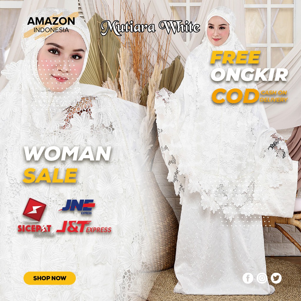 MUKENA WANITA DEWASA WARNA WHITE BAHAN SUTRA PARIS KOMBINASI RENDA BORDIR MEWAH GOOD QUALITY MURAH