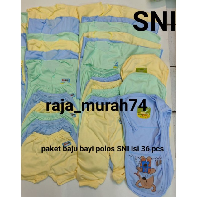 paket baju bayi shaqueen polos SNI isi 36 pcs