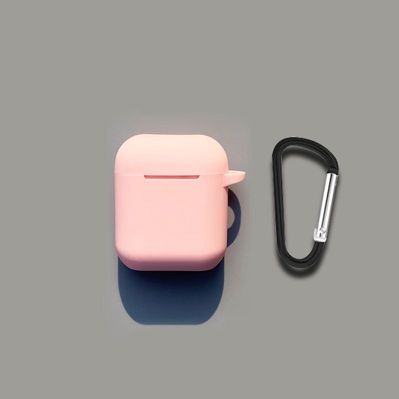 Case Pelindung Airpods I12 Tws Bahan Silikon Warna Solid Dengan Carabiner-Pink