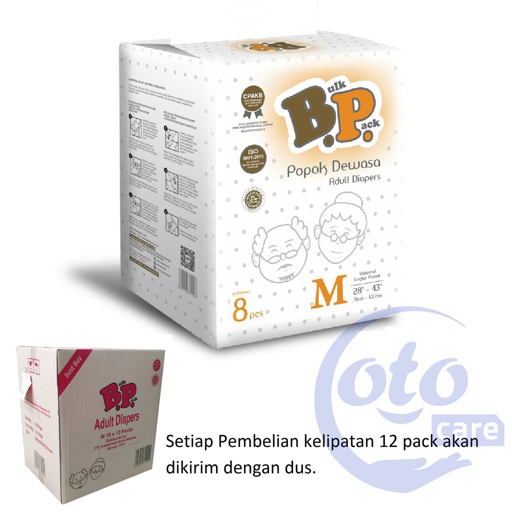 BP Popok Dewasa model Perekat Adult Diapers ukuran M / L / XL isi 8 / 6 pcs