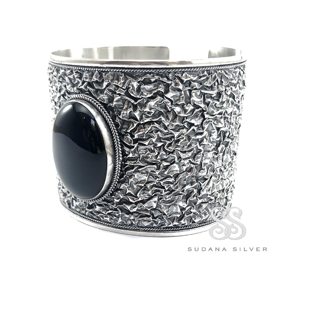 Gelang Bejek Black Onyx Perak Bakar Silver 925 Bali Medium Size